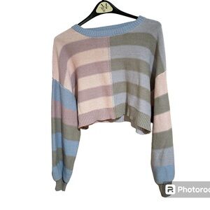 Le Lis Cropped Striped Cotton Long‎ Sleeve Sweater. Women’s Small.